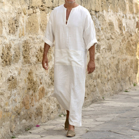 Men Linen Soft Muslim Robes Abaya