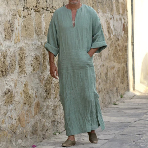 Men Linen Soft Muslim Robes Abaya