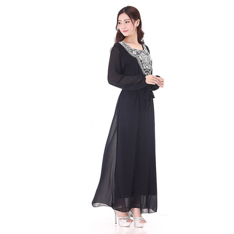 Muslim women Long sleeve hijab lace Dress maxi abaya