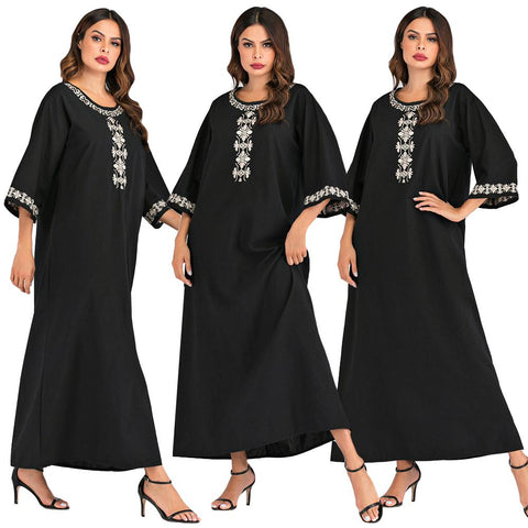 Vintage Muslim Women Embroidery Loose Abaya