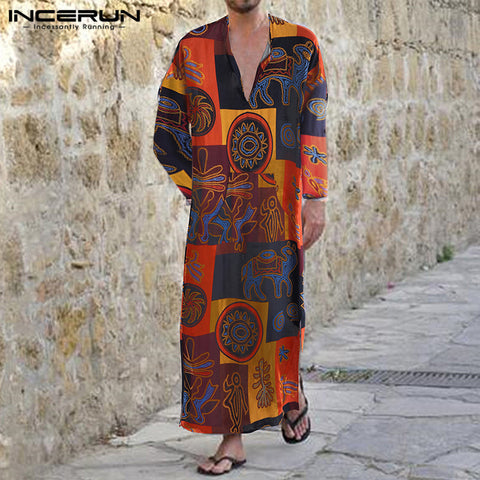 INCERUN Men Muslim Arabic Kaftan
