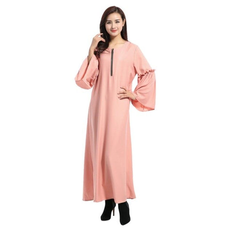 Muslim Long Sleeve Maxi Zipper Abaya Dress