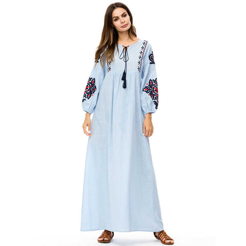 2019 Elegant Ethnic Embroidery Women Boho Dress